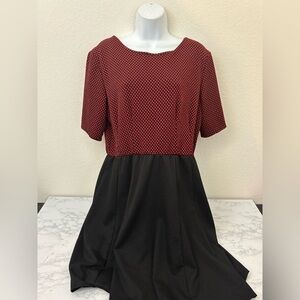 Elementz Petite Dress Women’s PXL back Zip Red Black Fit Flare Short Sleeve​